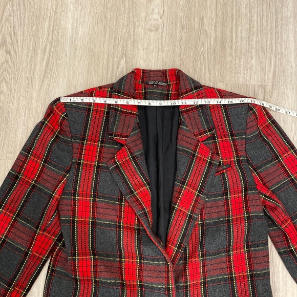 VINTAGE Wool Blend Red Gray and Black Tartan Plaid Blazer Jacket | Size Small - Picture 4 of 9